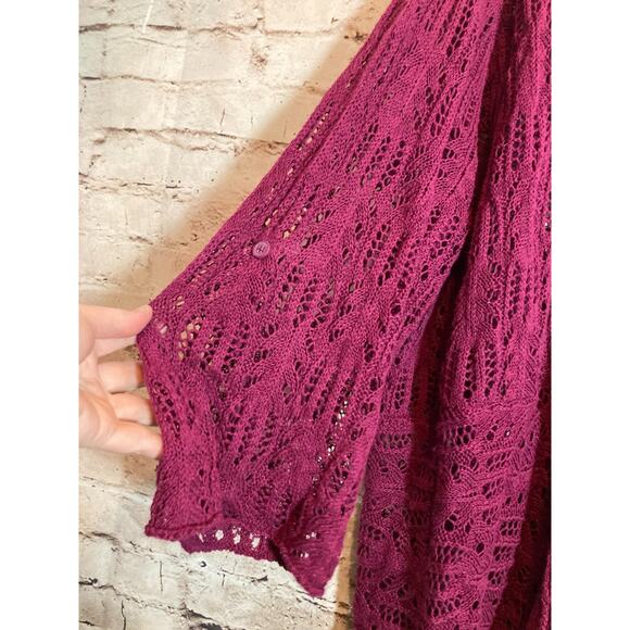 Woman Within Sweater Womens 6X Plum Crochet Long Line Open Front Cardigan Plus - Picture 3 of 12